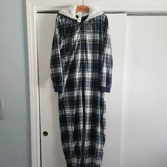 Children's Place Adult Buffalo Plaid Fleece One Piece Medium Pajama Set - Picture 5 of 11